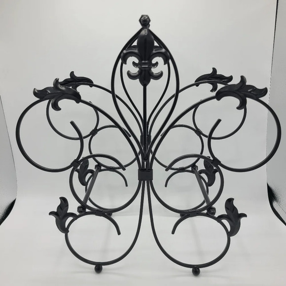 Black Metal Wine Rack Bottle Holder Fluer de Lis Countertop Tabletop Wine Rack - Picture 7 of 12